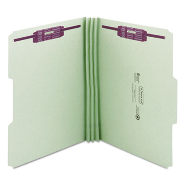 Recycled Pressboard Fastener Folders, 1/3-Cut Tabs, Two Safeshield Fasteners, 3" Expansion, Letter Size, Gray-Green, 25/Box