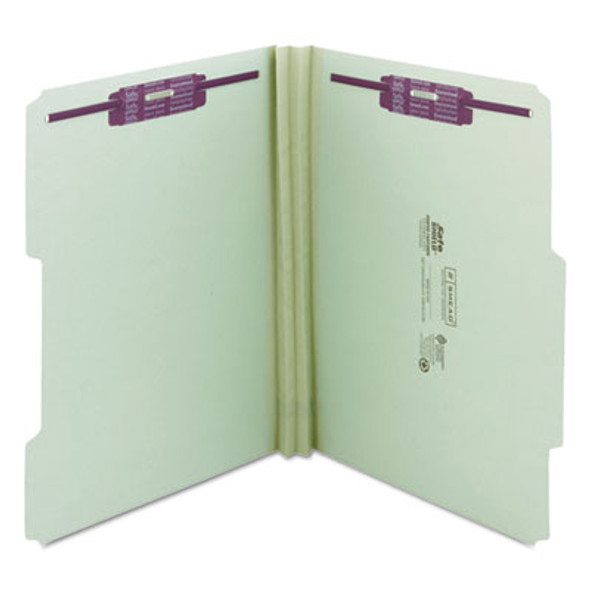 Recycled Pressboard Fastener Folders, 2/5 Tab: R Of C, Expands 2", 2 Safeshield Fasteners, Letter Size, Gray-Green, 25/Box