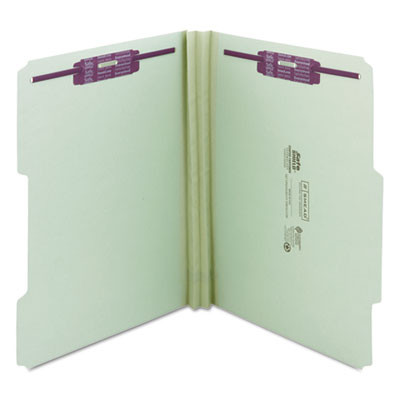 Recycled Pressboard Fastener Folders, 2/5 Tab: R Of C, Expands 2", 2 Safeshield Fasteners, Letter Size, Gray-Green, 25/Box