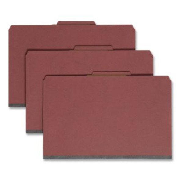 Pressboard Classification Folders, Four Safeshield Fasteners, 2/5-Cut Tabs, 1 Divider, Legal Size, Red, 10/Box