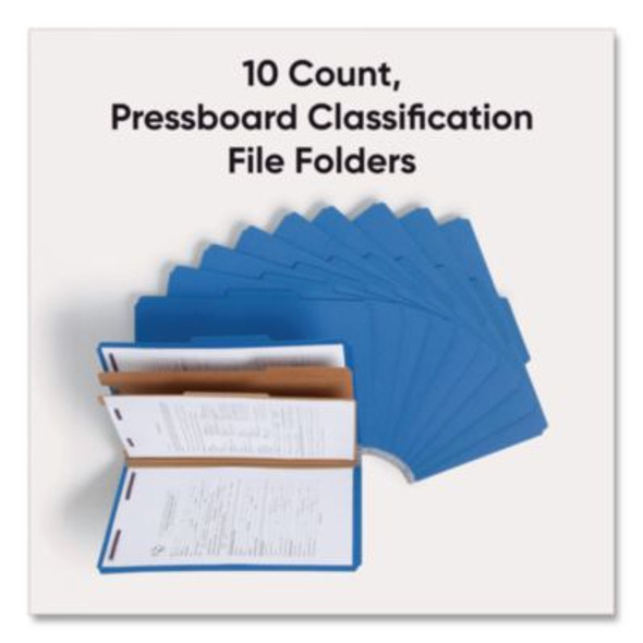 Six-Section Pressboard Top Tab Classification Folders, Six Safeshield Fasteners, 2 Dividers, Legal Size, Dark Blue, 10/Box
