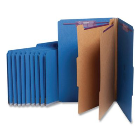 Six-Section Pressboard Top Tab Classification Folders, Six Safeshield Fasteners, 2 Dividers, Legal Size, Dark Blue, 10/Box