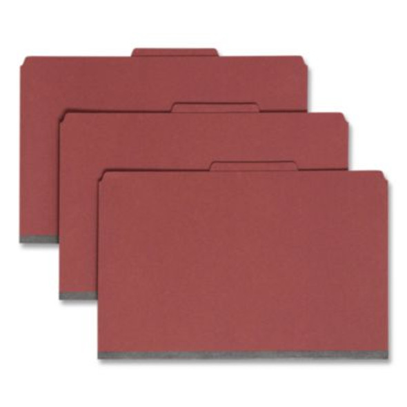 Pressboard Top Tab Pocket Classification Folders, Expands 2", 2 Dividers, 6 Safeshield Fasteners, Legal Size, Red, 10/Box