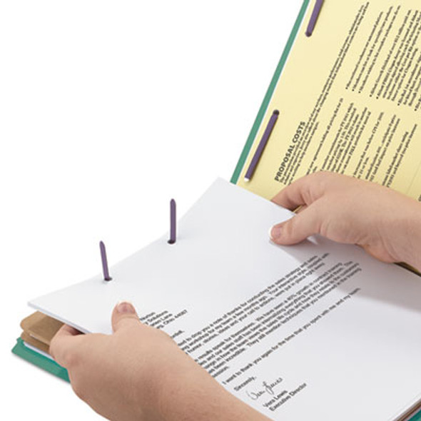 Pressboard Top Tab Pocket Classification Folders, Expands 2", 2 Dividers, 6 Safeshield Fasteners, Legal Size, Green, 10/Box