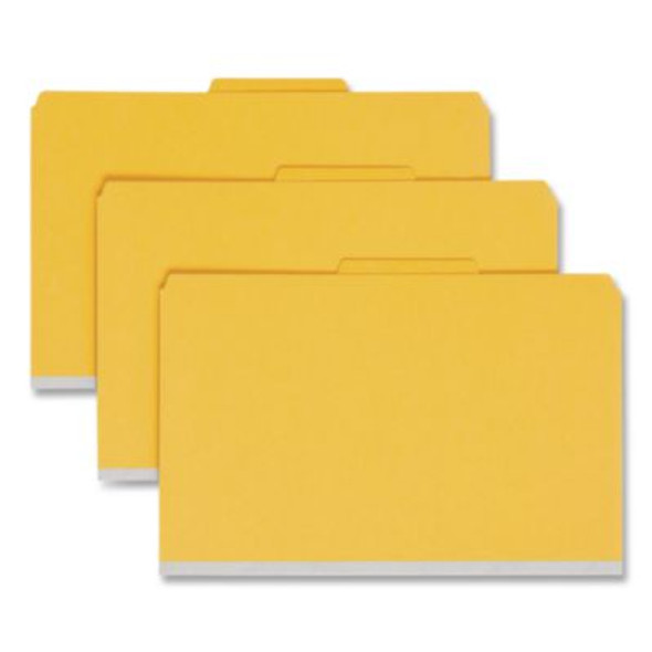 6-Section Pressboard Top Tab Pocket Classification Folders, 6 Safeshield Fasteners, 2 Dividers, Legal Size, Yellow, 10/Box