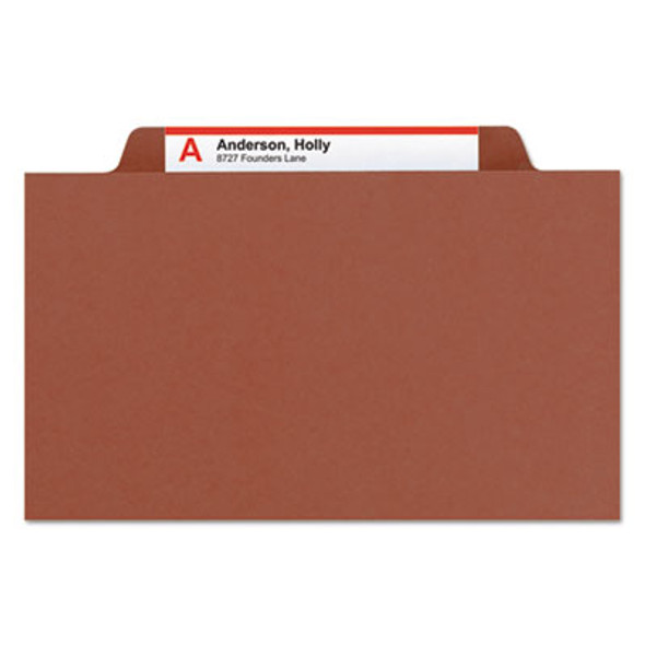 Pressboard Classification Folders, Eight Safeshield Fasteners, 2/5-Cut Tabs, 3 Dividers, Legal Size, Red, 10/Box