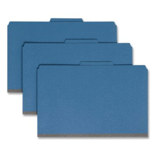 Eight-Section Pressboard Top Tab Classification Folders, 8 Safeshield Fasteners, 3 Dividers, Legal Size, Dark Blue, 10/Box
