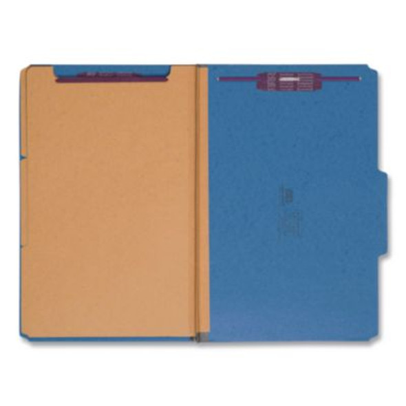 Eight-Section Pressboard Top Tab Classification Folders, 8 Safeshield Fasteners, 3 Dividers, Legal Size, Dark Blue, 10/Box