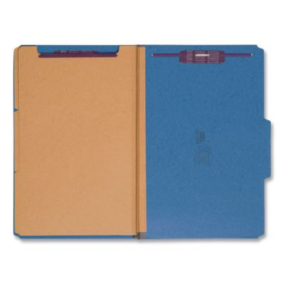 Pressboard Top Tab Classification Folders, Expands 3", 3 Dividers, 8 Safeshield Fasteners, Legal Size, Dark Blue, 10/Box