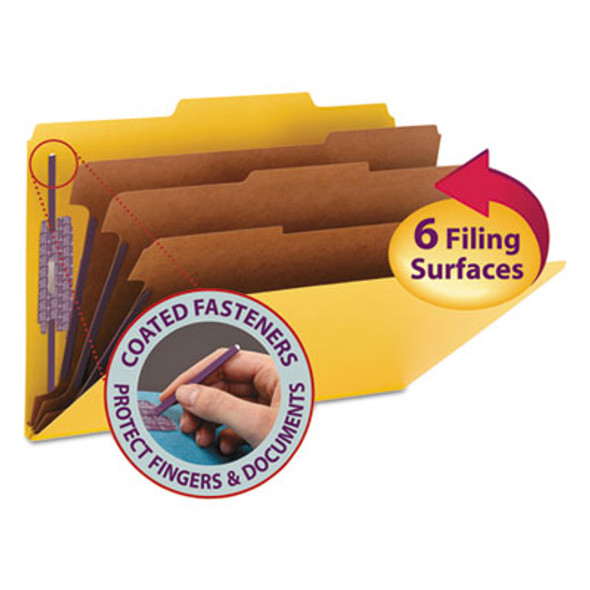 Eight-Section Pressboard Top Tab Classification Folders, Eight Safeshield Fasteners, 3 Dividers, Legal Size, Yellow, 10/Box
