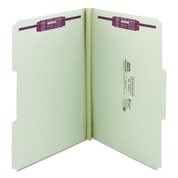 Recycled Pressboard Fastener Folders, 1/3-Cut Tabs, Two Safeshield Fasteners, 1" Expansion, Legal Size, Gray-Green, 25/Box