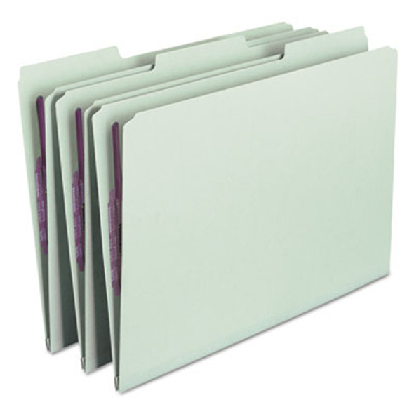 Recycled Pressboard Fastener Folders, 1/3 Tab: Assorted, Expands 1", 2 Safeshield Fasteners, Legal Size, Gray-Green, 25/Box