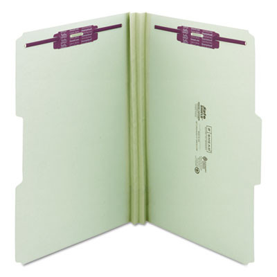 Recycled Pressboard Fastener Folders, 1/3 Tab: Assorted, Expands 2", 2 Safeshield Fasteners, Legal Size, Gray-Green, 25/Box