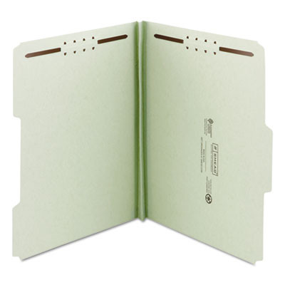 Recycled Pressboard Fastener Folders, 1/3-Cut Tab: Assorted, Expands 1", 2 Fasteners, Legal Size, Gray-Green, 25/Box