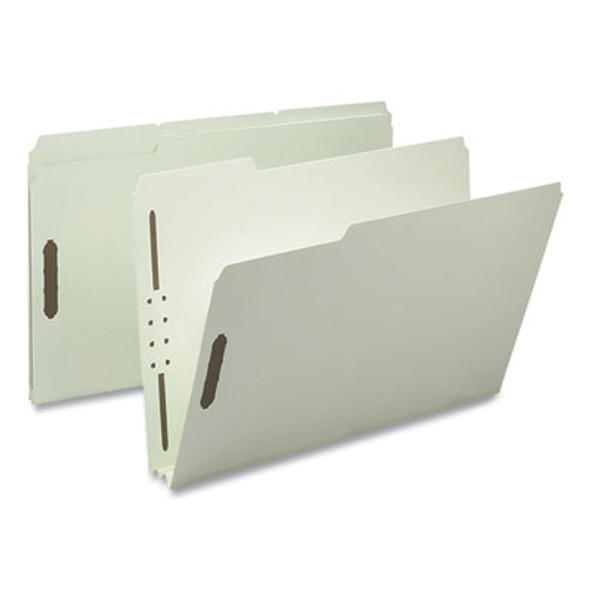 Recycled Pressboard Fastener Folders, 1/3-Cut Tab: Assorted, Expands 3", 2 Fasteners, Legal Size, Gray-Green, 25/Box
