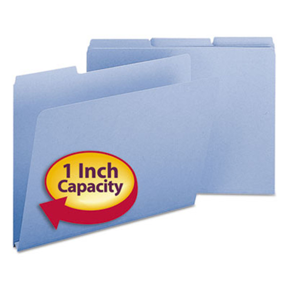 Expanding Recycled Heavy Pressboard Folders, 1/3-Cut Tabs: Assorted, Letter Size, 1" Expansion, Blue, 25/Box