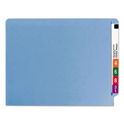 Heavyweight Colored End Tab Fastener Folders, Straight Tab, Expands 0.75", 2 Fasteners, Letter Size, Blue, 50/Box
