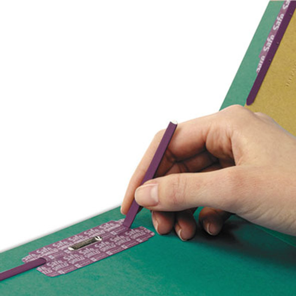 End Tab Pressboard Classification Folders, Six Safeshield Fasteners, 2" Expansion, 2 Dividers, Letter Size, Green, 10/Box