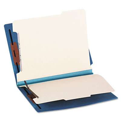Colored End Tab Classification Folders, Straight Tab, Expands 2", 2 Dividers, 6 Fasteners, Letter Size, Blue, 10/Box