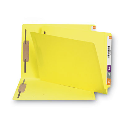 Heavyweight Colored End Tab Fastener Folders, Straight Tab, Expands 0.75", 2 Fasteners, Legal Size, Yellow, 50/Box