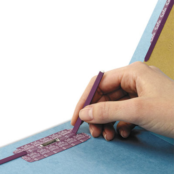 End Tab Pressboard Classification Folders, Six Safeshield Fasteners, 2" Expansion, 2 Dividers, Legal Size, Blue, 10/Box
