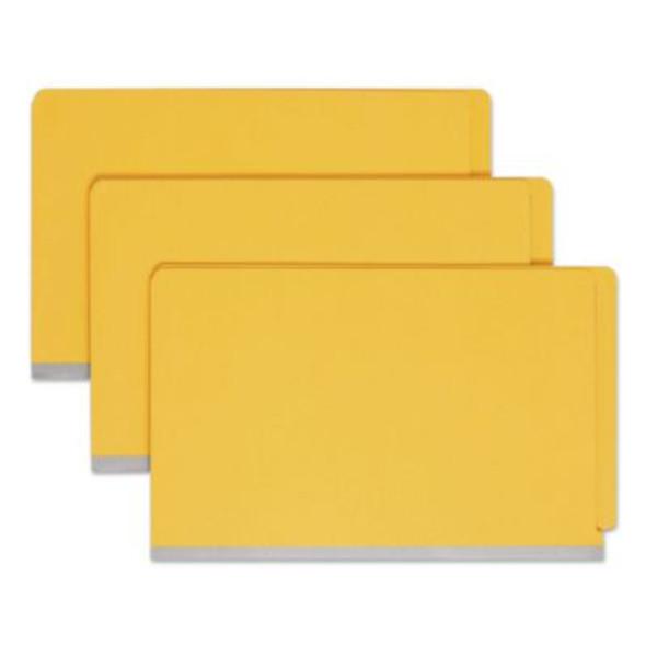 End Tab Pressboard Classification Folders, Expands 2", 2 Dividers, 6 Safeshield Fasteners, Legal Size, Yellow, 10/Box
