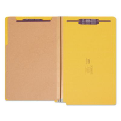 End Tab Pressboard Classification Folders, Expands 2", 2 Dividers, 6 Safeshield Fasteners, Legal Size, Yellow, 10/Box