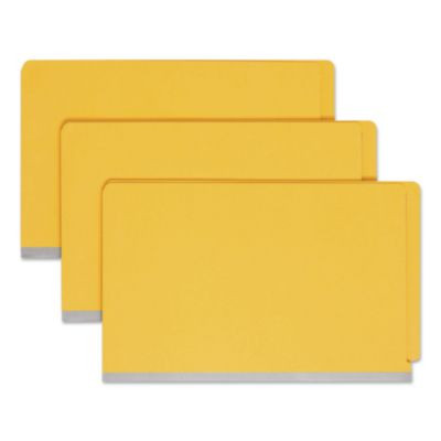 End Tab Pressboard Classification Folders, Expands 2", 2 Dividers, 6 Safeshield Fasteners, Legal Size, Yellow, 10/Box