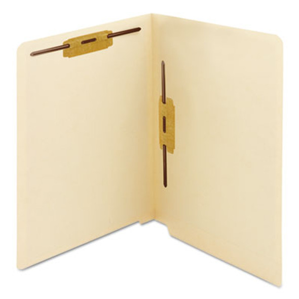 End Tab Fastener Folders With Reinforced Straight Tabs, 11-Pt Manila, 2 Fasteners: Top/Side, Letter Size, Manila, 50/Box