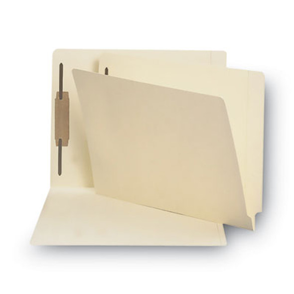 End Tab Fastener Folders With Reinforced Straight Tabs, 14-Pt Manila, 1 Fastener, Letter Size, Manila Exterior, 50/Box