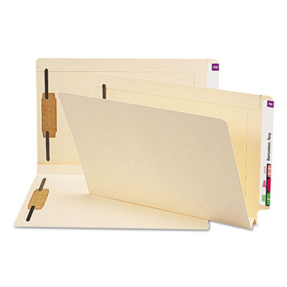 End Tab W-Fold Fastener Folders With Reinforced Tabs, 1.5" Expansion, 2 Fasteners, Legal Size, Manila, 50/Box