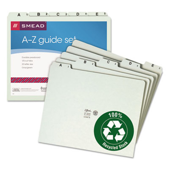 Alphabetic Top-Tab Indexed File Guide Set, 1/5-Cut Top Tab, A To Z, 8.5 x 11, Green, 25/Set