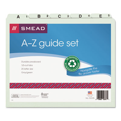Alphabetic Top-Tab Indexed File Guide Set, 1/5-Cut Top Tab, A To Z, 8.5 x 11, Green, 25/Set