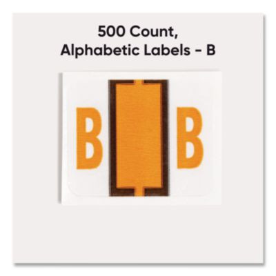 A-Z Color-Coded End Tab Filing Labels, B, 1 X 1.25, White, 500/Roll