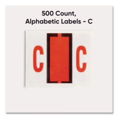 A-Z Color-Coded End Tab Filing Labels, C, 1 X 1.25, White, 500/Roll