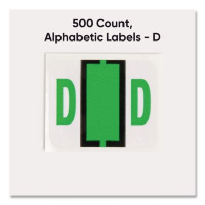 A-Z Color-Coded End Tab Filing Labels, D, 1 X 1.25, White, 500/Roll
