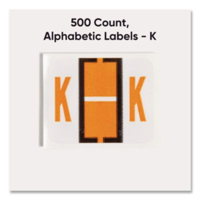 A-Z Color-Coded End Tab Filing Labels, K, 1 X 1.25, White, 500/Roll