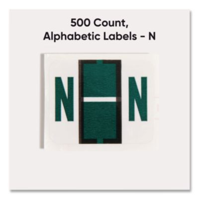 A-Z Color-Coded End Tab Filing Labels, N, 1 X 1.25, White, 500/Roll