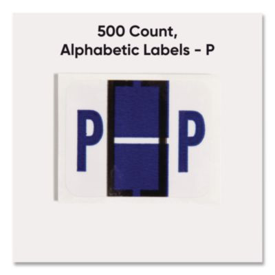 A-Z Color-Coded End Tab Filing Labels, P, 1 X 1.25, White, 500/Roll