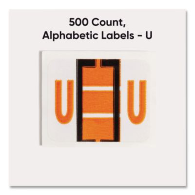 A-Z Color-Coded End Tab Filing Labels, U, 1 X 1.25, White, 500/Roll