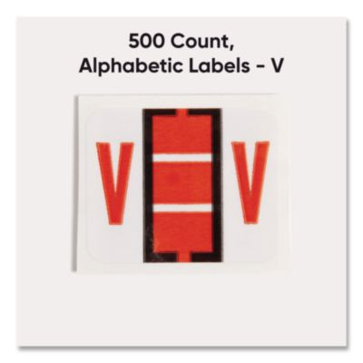 A-Z Color-Coded End Tab Filing Labels, V, 1 X 1.25, White, 500/Roll