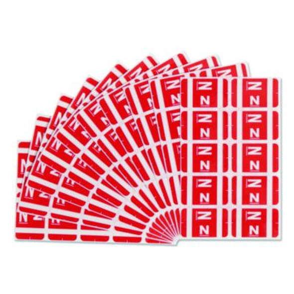 Alphaz Color-Coded Second Letter Alphabetical Labels, N, 1 X 1.63, Red, 10/Sheet, 10 Sheets/Pack