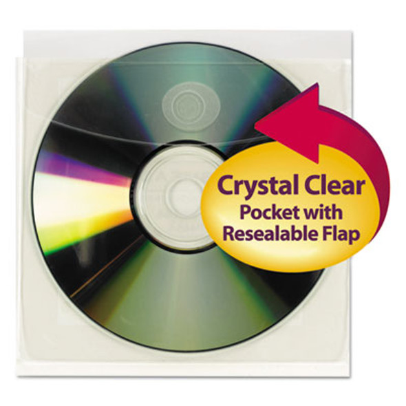 Self-Adhesive Cd/Diskette Pockets, Clear, 10/Pack