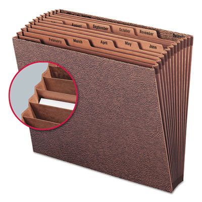 Tuff Expanding Open-Top Stadium File, 12 Sections, 1/12-Cut Tabs, Letter Size, Redrope