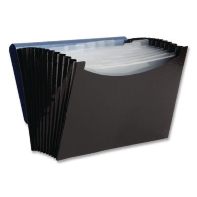 12-Pocket Poly Expanding File, 0.88" Expansion, 12 Sections, Cord/Hook Closure, 1/6-Cut Tabs, Letter Size, Black/Blue
