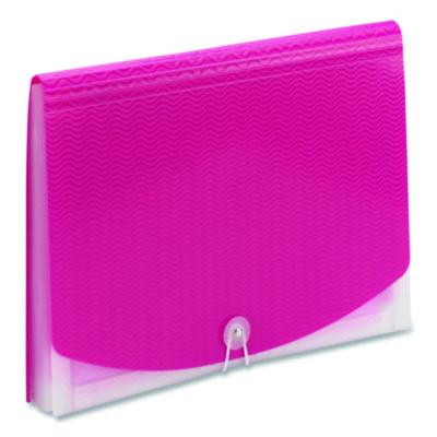 Poly Expanding Folders, 12 Sections, Cord/Hook Closure, 1/6-Cut Tabs, Letter Size, Pink/Clear