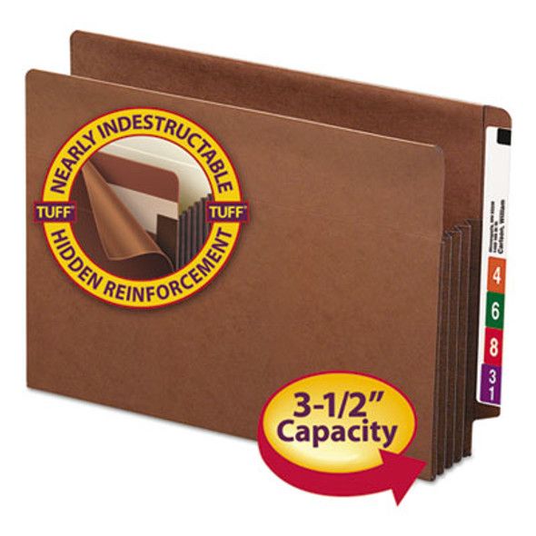 Heavy-Duty Redrope End Tab Tuff Pockets, 3.5" Expansion, Letter Size, Redrope, 10/Box