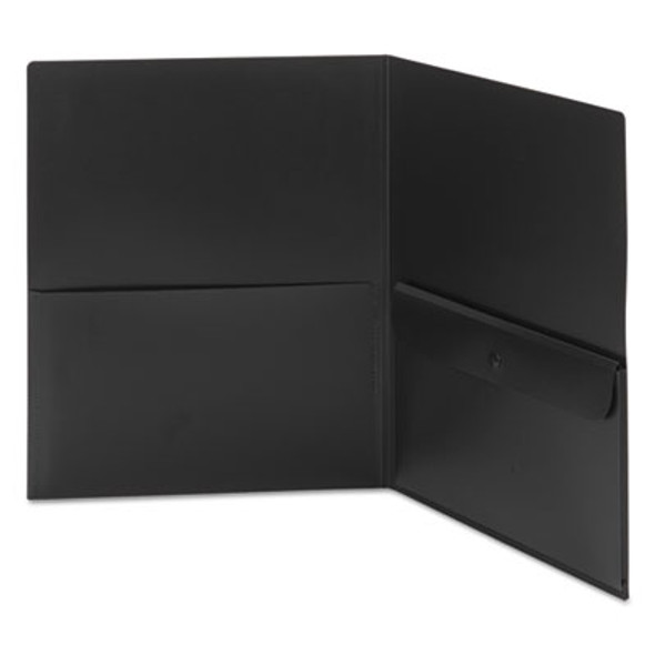 Poly Two-Pocket Folders With Security Pocket, Accommodates (100) 11 x 8.5 Sheets, Black, 5/Pack