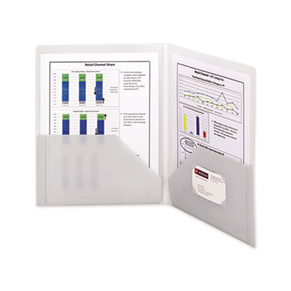 Frame View Poly Two-Pocket Folder, 100-Sheet Capacity, 11 X 8.5, Clear/Oyster, 5/Pack