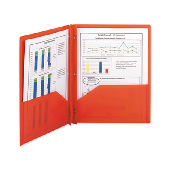 Poly Two-Pocket Folder With Fasteners, 180-Sheet Capacity, 11 X 8.5, Red, 25/Box